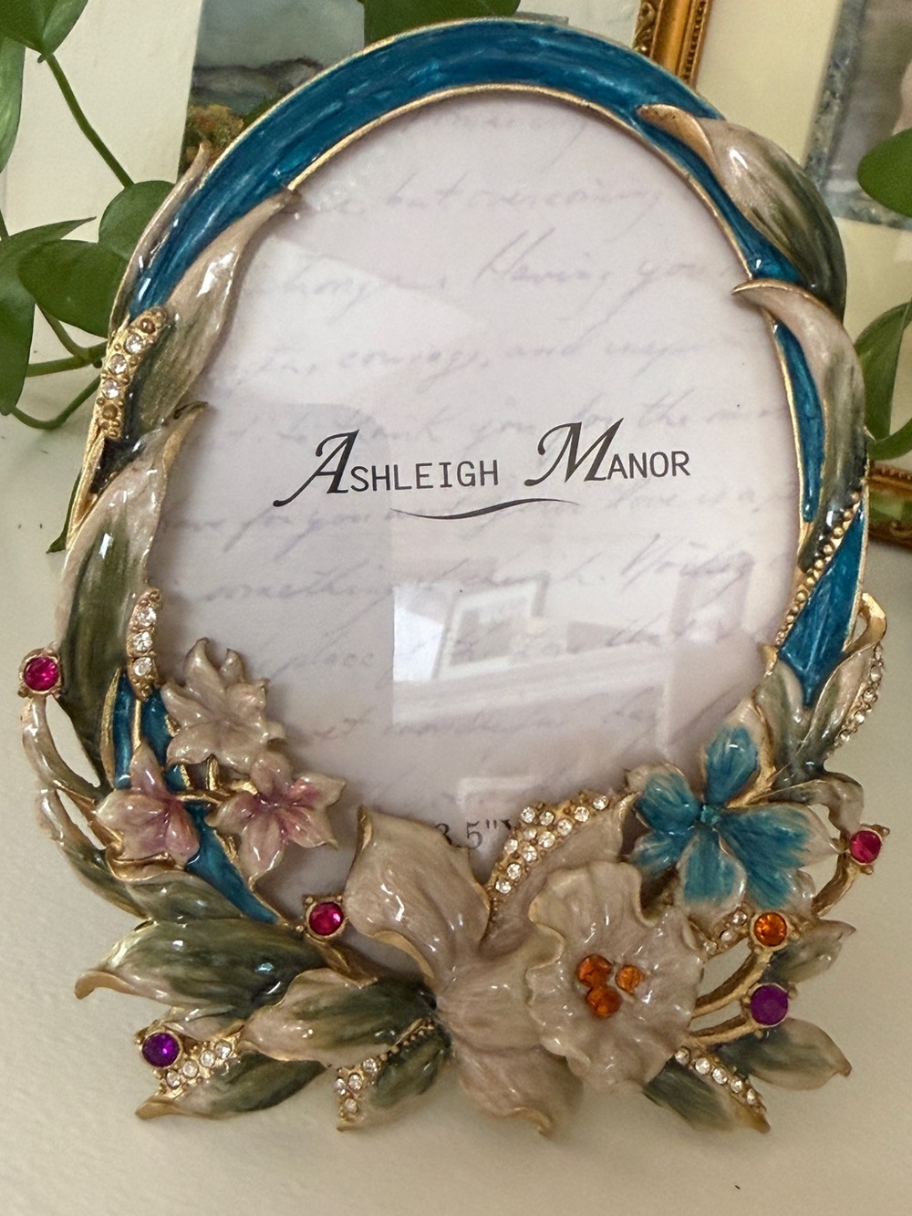 Vintage Ashleigh Manor Picture Frame with Lovely Florals & Rhinestones.